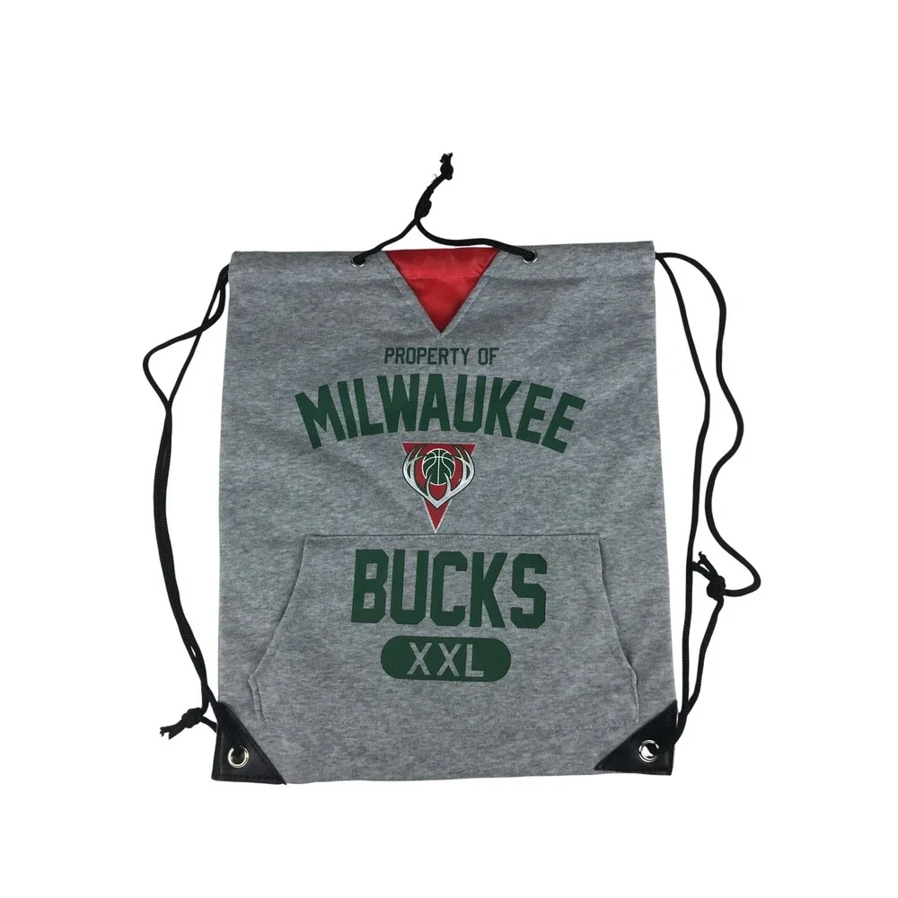 Milwaukee Bucks NBA XXL Gray Drawstring‎ Backpack Sack Gym Bag 14